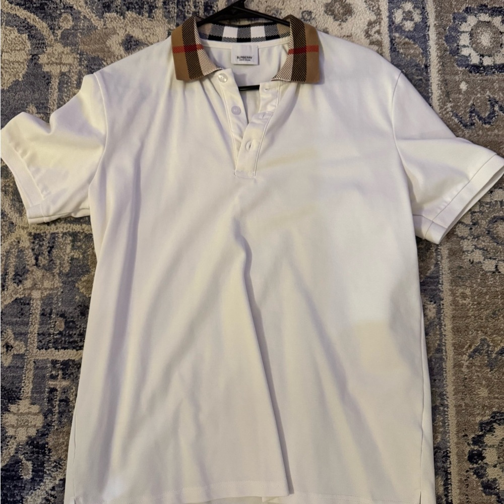 White Polo Shirt with Checkered Collar